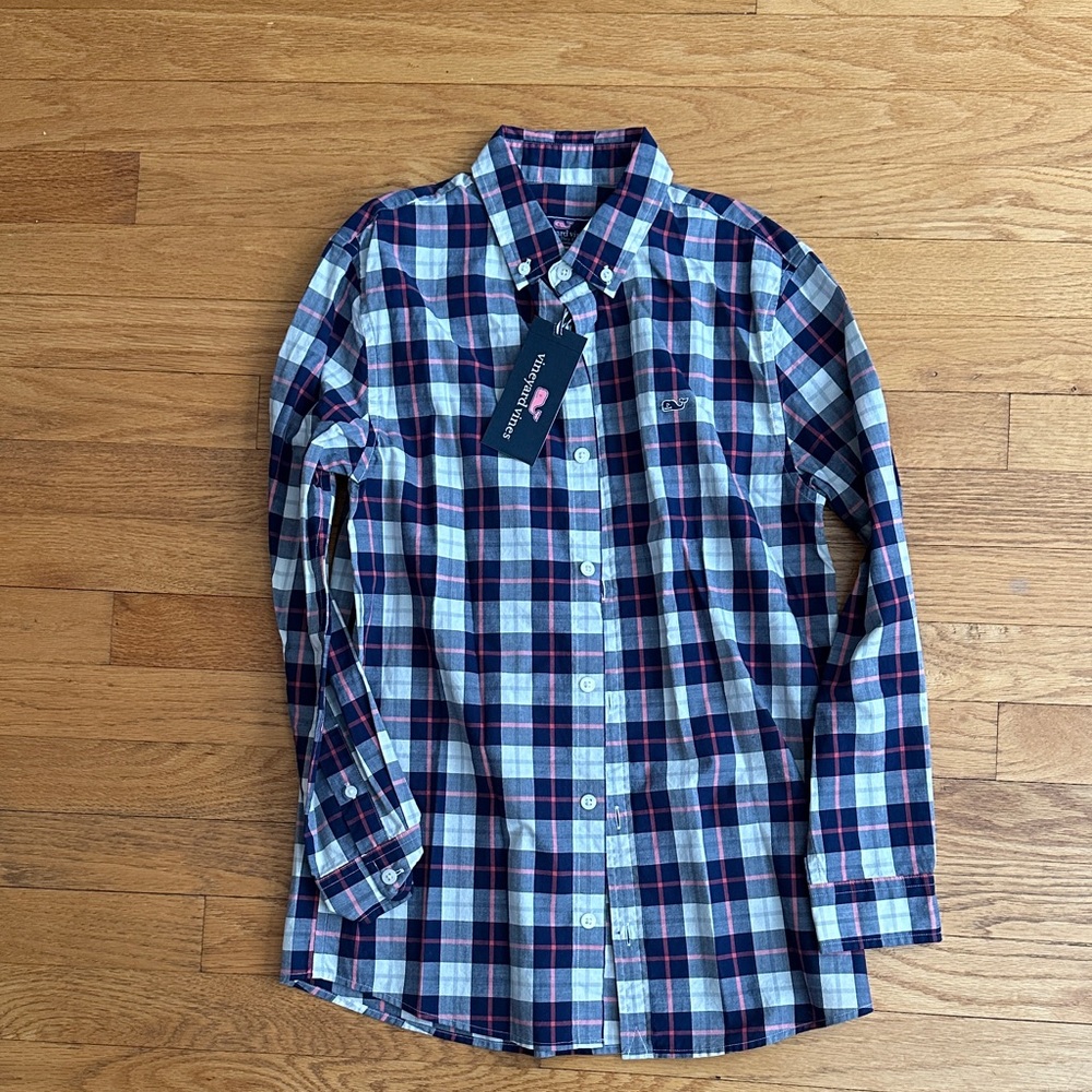 NWT Vineyard Vines Boys M (12-14)Plaid Long Sleeve Button-Up Shirt